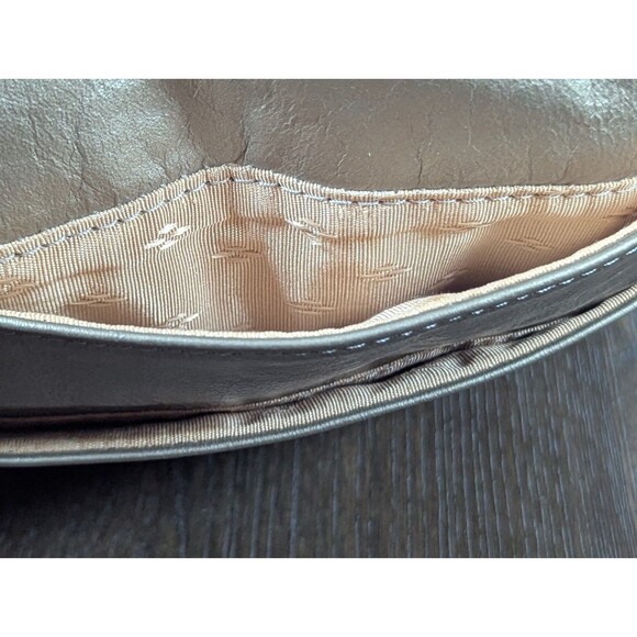 DAWLI Leather Crossbody Purse Handbag Metallic Gold Zip Closure Pockets USA Made - Picture 3 of 12